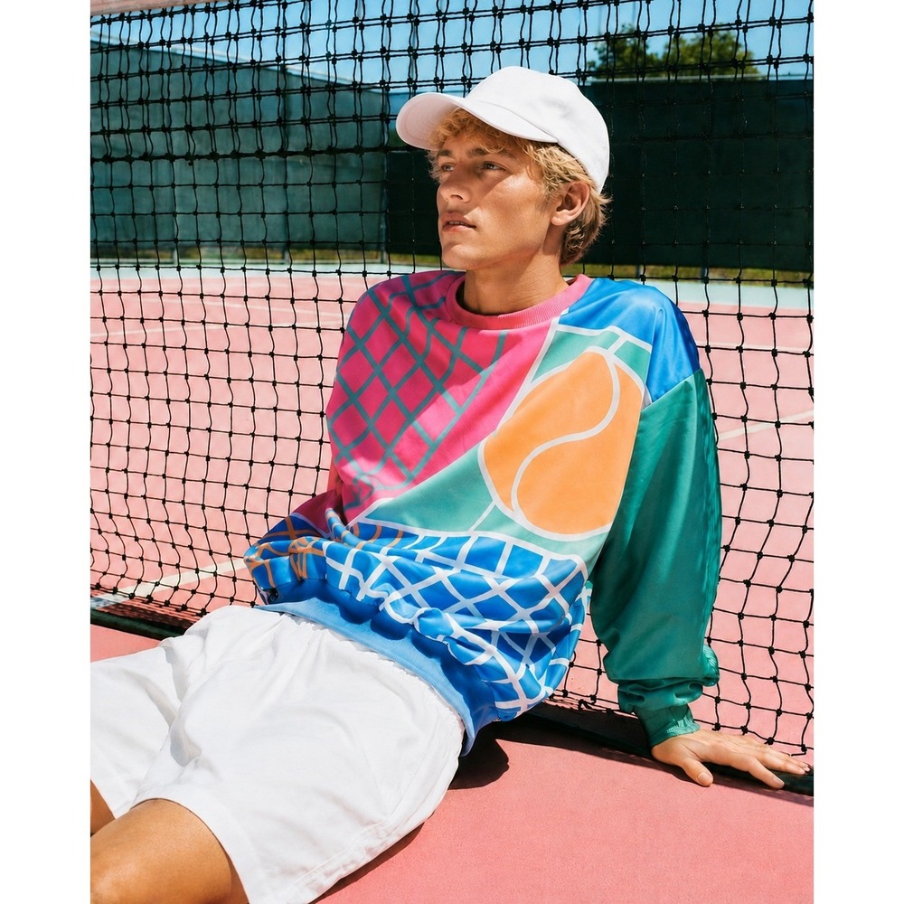 Rowing Blazers x K-Swiss 90s inspired Tennis Print Windbreaker Pullover Unisex M
